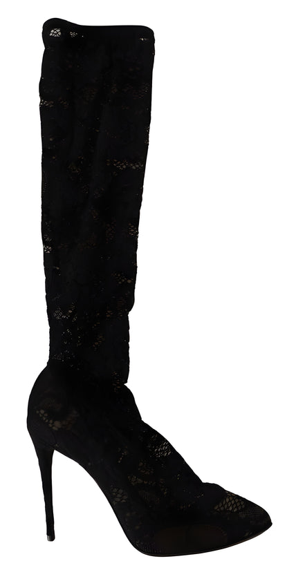 Cizme Dolce & Gabbana negre din tricot elastic Taormina
