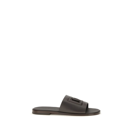 Sandale plate Dolce & Gabbana maro din piele