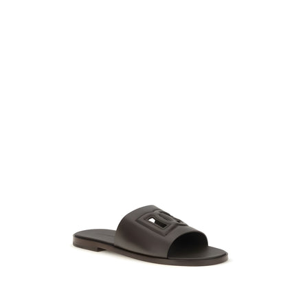 Sandale plate Dolce & Gabbana maro din piele