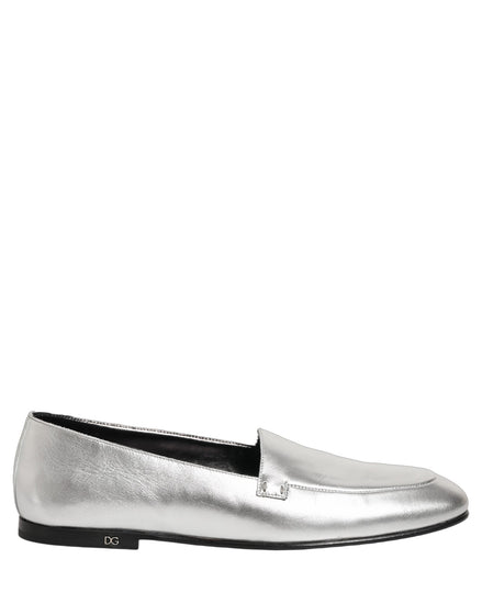 Mocasini slip-on Dolce & Gabbana din piele argintie cu logo DG