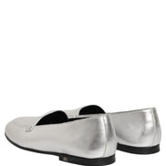 Dolce & Gabbana Silver Leather DG Logo Slip-On Loafers