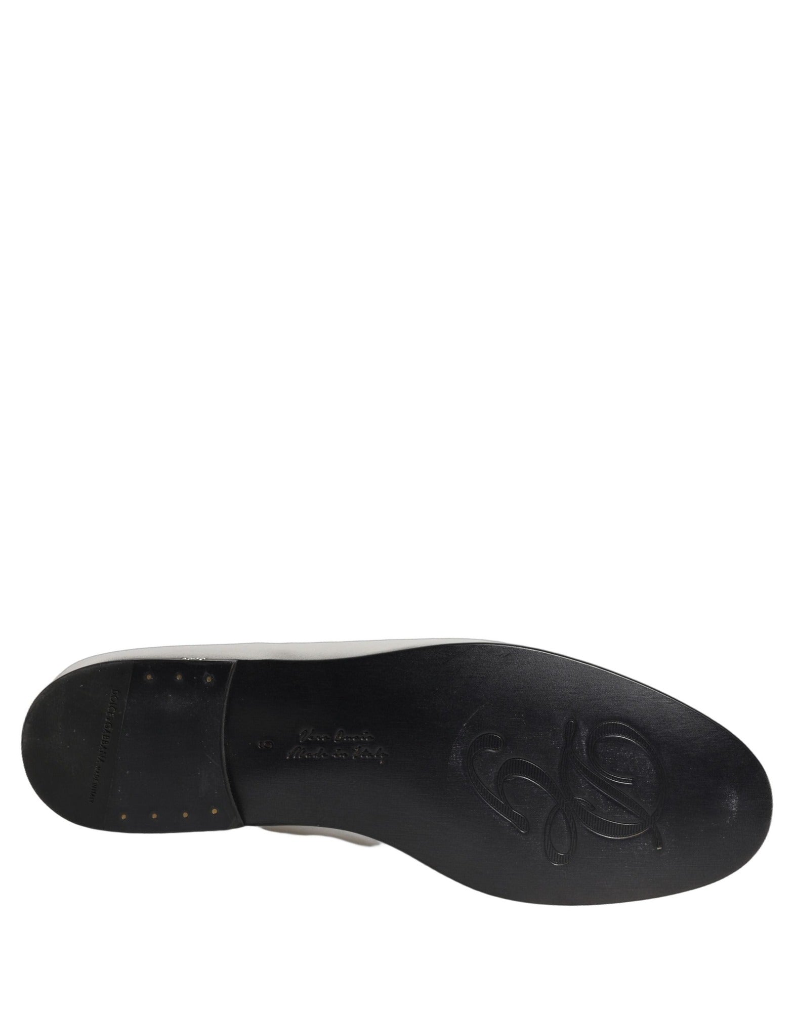 Dolce & Gabbana Silver Leather DG Logo Slip-On Loafers