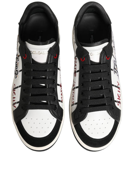 Dolce & Gabbana White Black DG Logo King Patch Low Top Sneakers