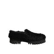 Dolce & Gabbana Dress Black Fur Leather Slippers