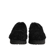 Dolce & Gabbana Dress Black Fur Leather Slippers