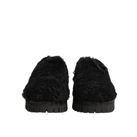 Dolce & Gabbana Dress Black Fur Leather Slippers