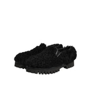 Dolce & Gabbana Dress Black Fur Leather Slippers