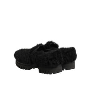 Dolce & Gabbana Dress Black Fur Leather Slippers