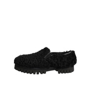 Dolce & Gabbana Dress Black Fur Leather Slippers