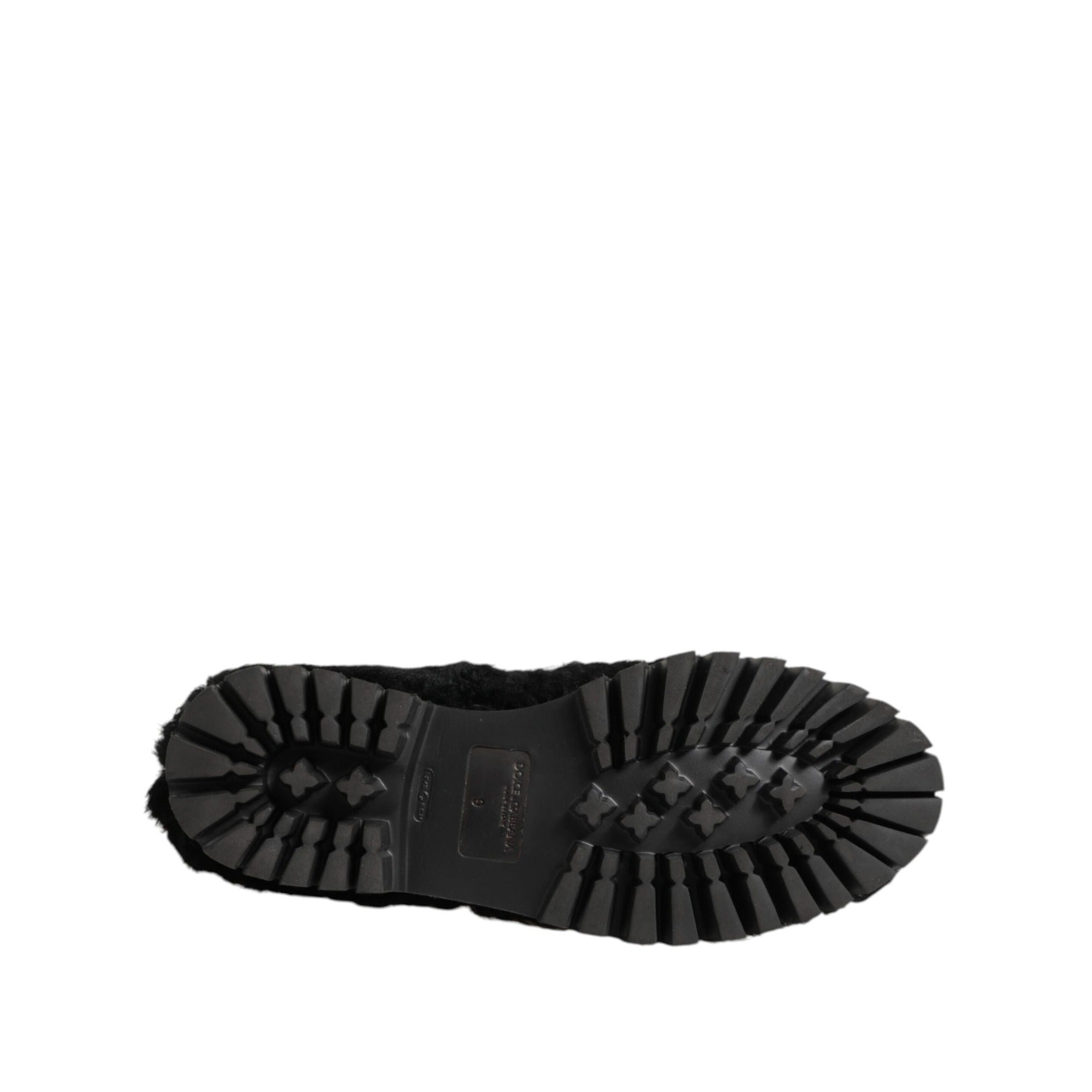 Dolce & Gabbana Dress Black Fur Leather Slippers
