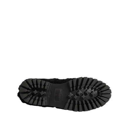 Dolce & Gabbana Dress Black Fur Leather Slippers