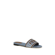Fendi Blue Cotton Flat Sandals