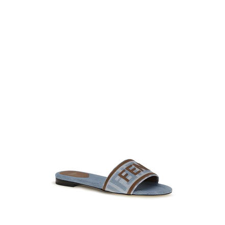 Fendi Blue Cotton Flat Sandals