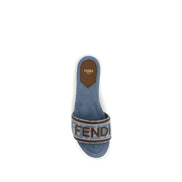 Fendi Blue Cotton Flat Sandals
