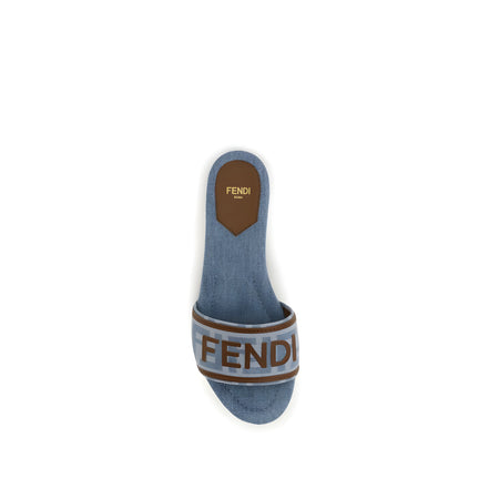 Fendi Blue Cotton Flat Sandals