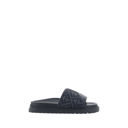 Fendi Gray Fabric Flat Sandals
