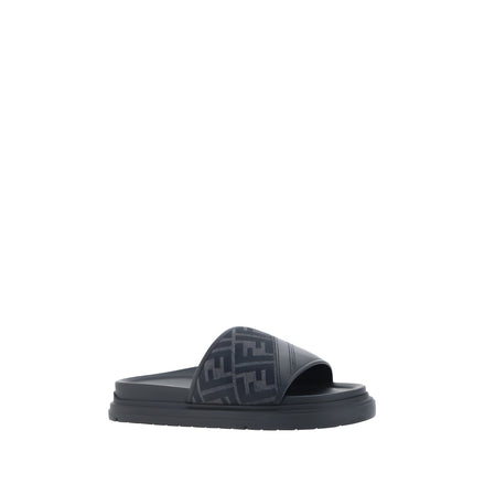 Sandale slide Fendi gri din material textil