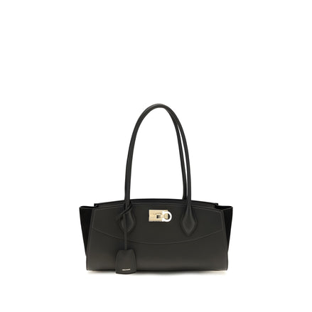 Geantă de umăr Ferragamo neagră din piele East West