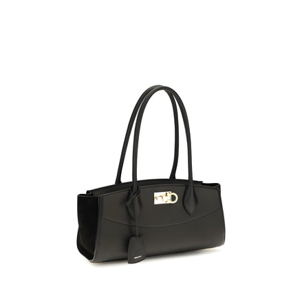 Geantă de umăr Ferragamo neagră din piele East West