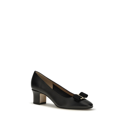 Ferragamo Black Mid Heel Pumps