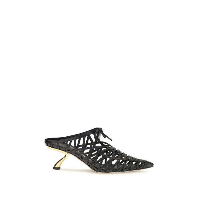 Ferragamo Black Calf Leather Mules