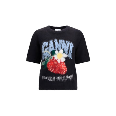 Ganni Black Alpaca Vicugna Pacos T-Shirt