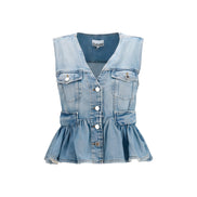 Jachetă Ganni din denim de bumbac albastru