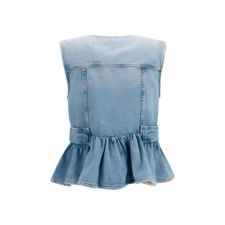 Jachetă Ganni din denim de bumbac albastru