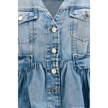 Jachetă Ganni din denim de bumbac albastru