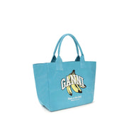 Geantă de umăr Ganni albastru din bumbac reciclat