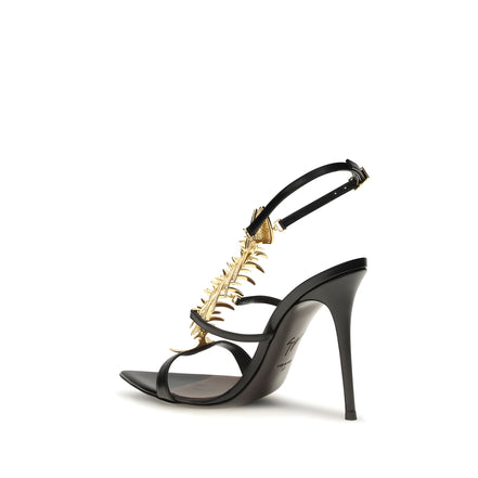 Giuseppe Zanotti Black Calf Leather Stiletto Heel Sandals