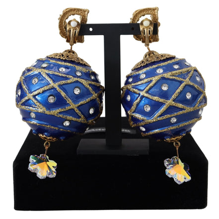 Dolce & Gabbana Gold Brass Blue Dangle Ball Crystal Clip On Earrings