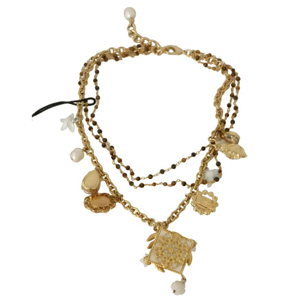 Colier cu talismane supradimensionate florale, cristale, alamă aurie, Dolce & Gabbana
