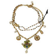 Colier cu talismane supradimensionate florale, cristale, alamă aurie, Dolce & Gabbana