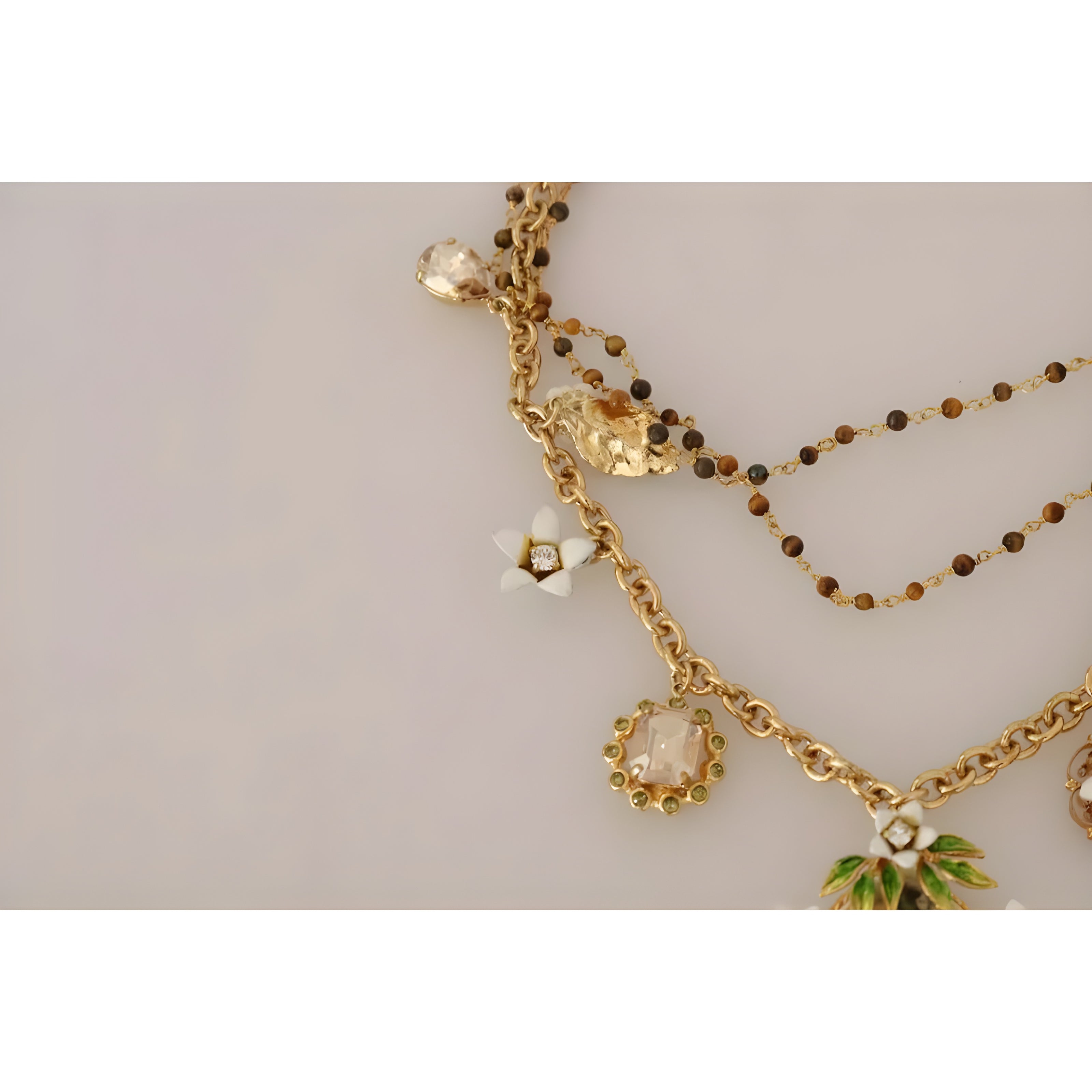 Colier cu talismane supradimensionate florale, cristale, alamă aurie, Dolce & Gabbana