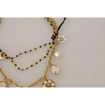 Colier cu talismane supradimensionate florale, cristale, alamă aurie, Dolce & Gabbana