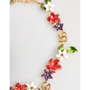 Colier Dolce & Gabbana cu logo auriu din alamă și detalii florale, bijuterii fashion