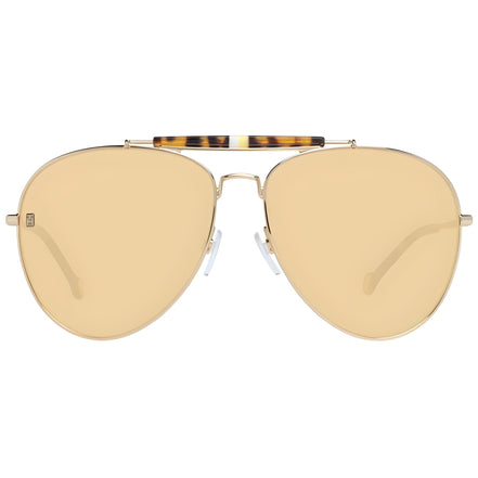 Gold aviator sunglasses with yellow tinted lenses and tortoiseshell brow bar