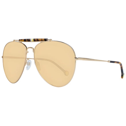 Gold aviator sunglasses with yellow lenses and tortoiseshell accents on frame and temples