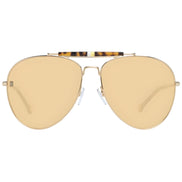 Gold aviator sunglasses with yellow tinted lenses and tortoiseshell brow bar