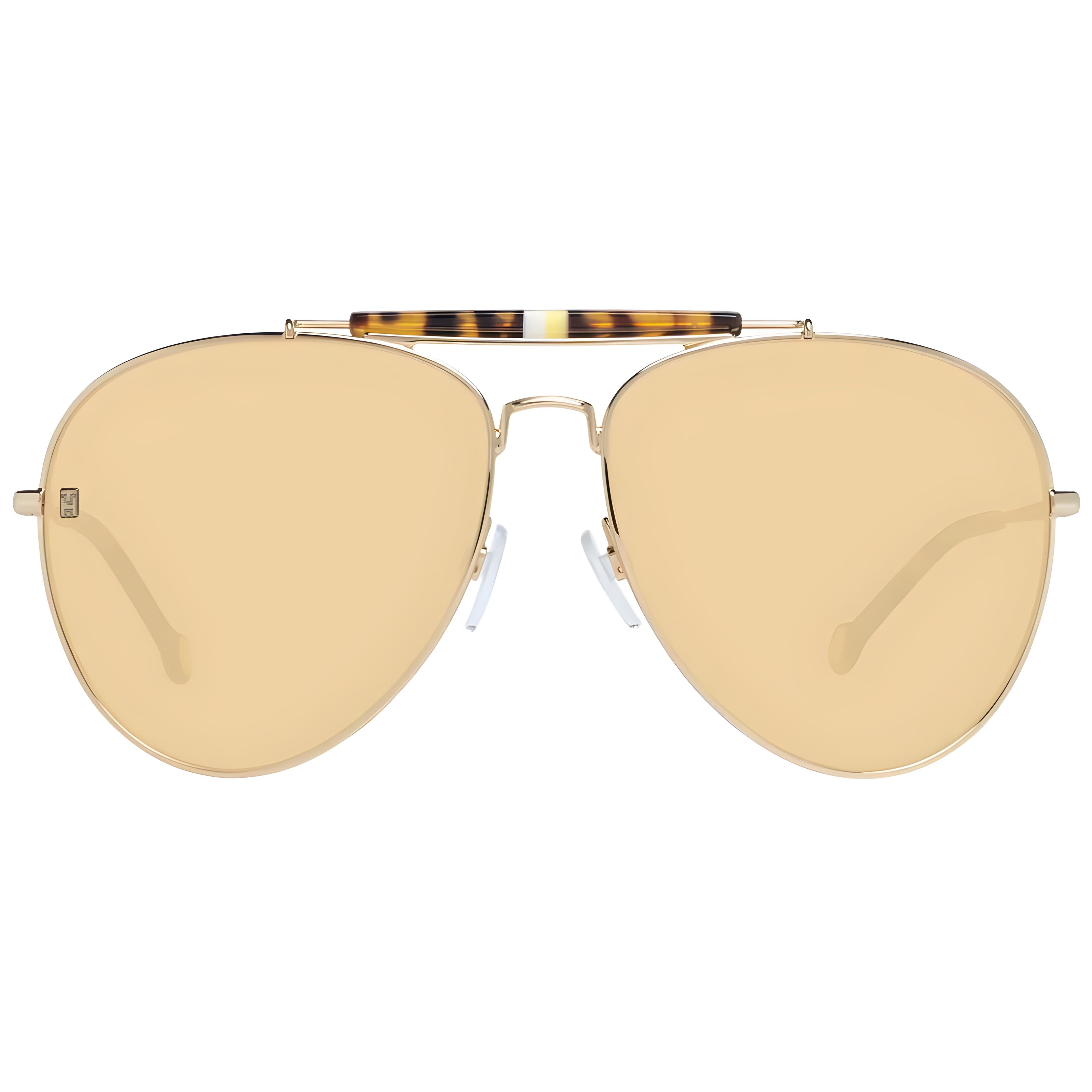 Gold aviator sunglasses with yellow tinted lenses and tortoiseshell brow bar