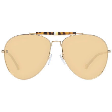 Gold aviator sunglasses with yellow tinted lenses and tortoiseshell brow bar