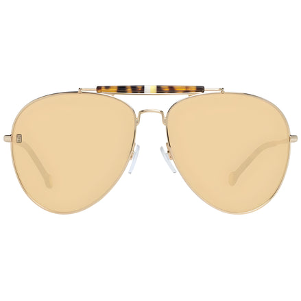 Gold aviator sunglasses with yellow tinted lenses and tortoiseshell brow bar