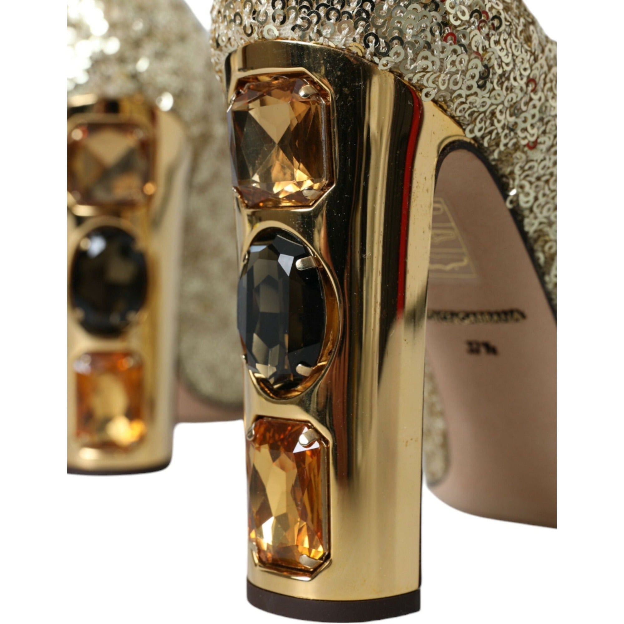 Pantofi cu toc Dolce & Gabbana Gold Sequin Crystal