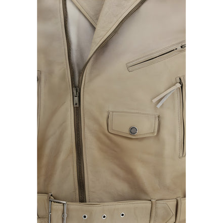 Golden Goose Beige Buffalo Leather Biker Jacket