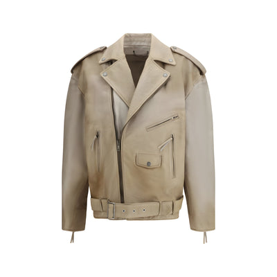 Geacă biker Golden Goose din piele de bivol bej