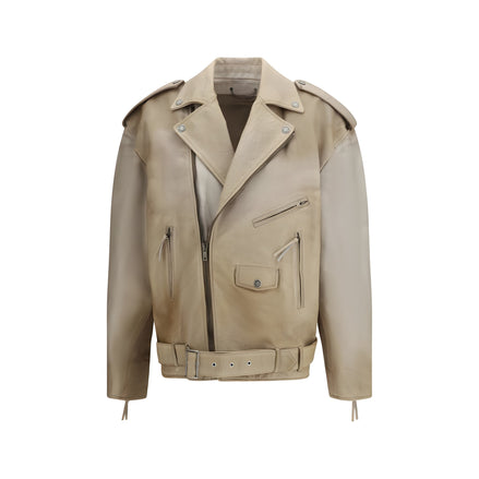 Geacă biker Golden Goose din piele de bivol bej