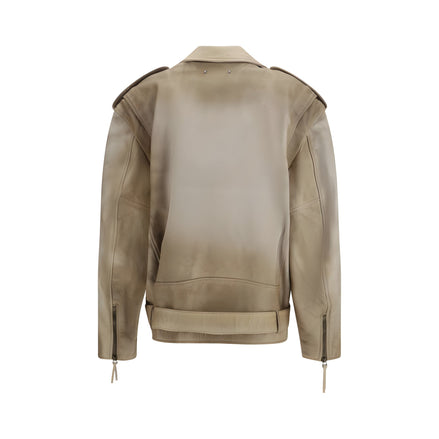 Geacă biker Golden Goose din piele de bivol bej