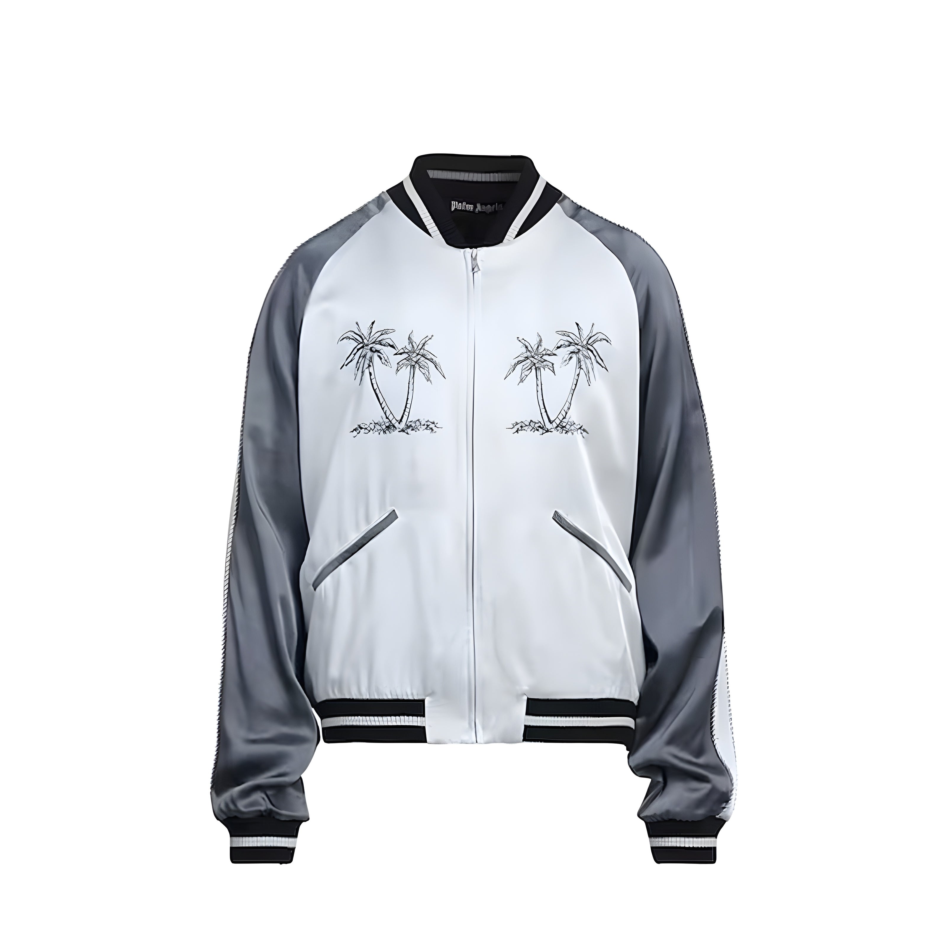 Palm Angels Grey Acetate Bomber Jacket