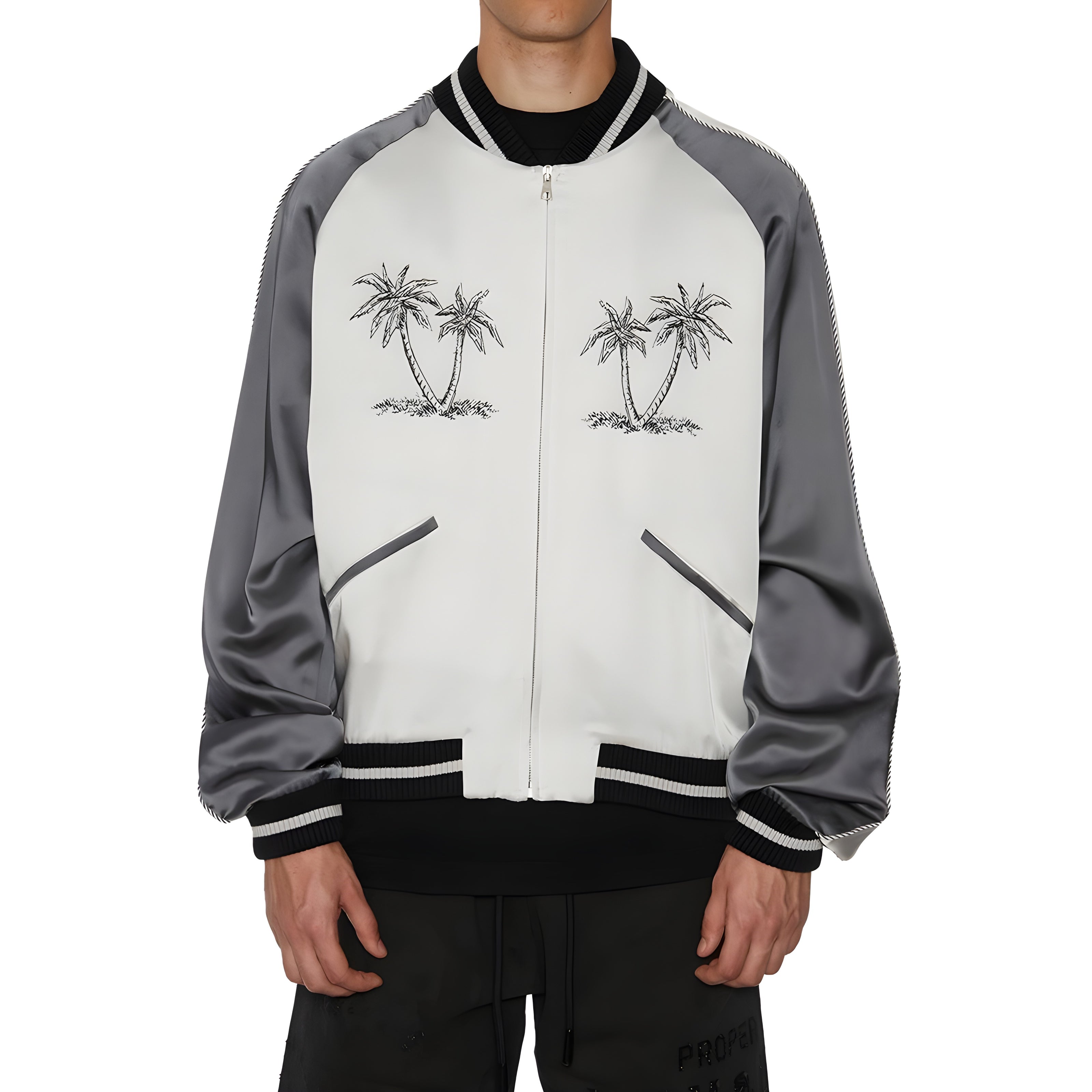 Palm Angels Grey Acetate Bomber Jacket